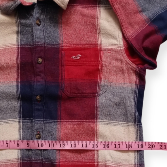 HOLLISTER MEN'S RED BLUE PLAID  FLANNEL LONG SLEEVE BUTTON-UP SHIRT. SIZE S. - Picture 9 of 15